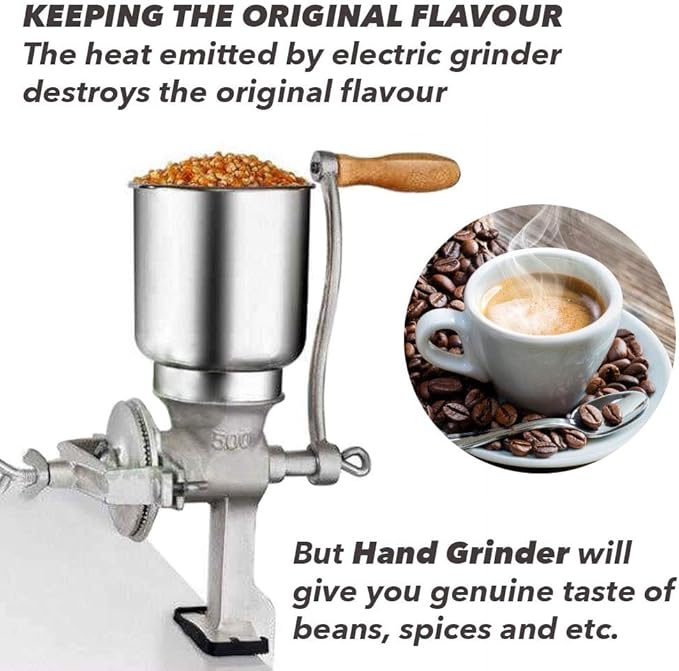 Grain Mill Iron Grinder Manual Food Grinder Hand Crack Hand Operated Mill for Corn Crank Grains Oats Wheat Coffee Nuts Malt