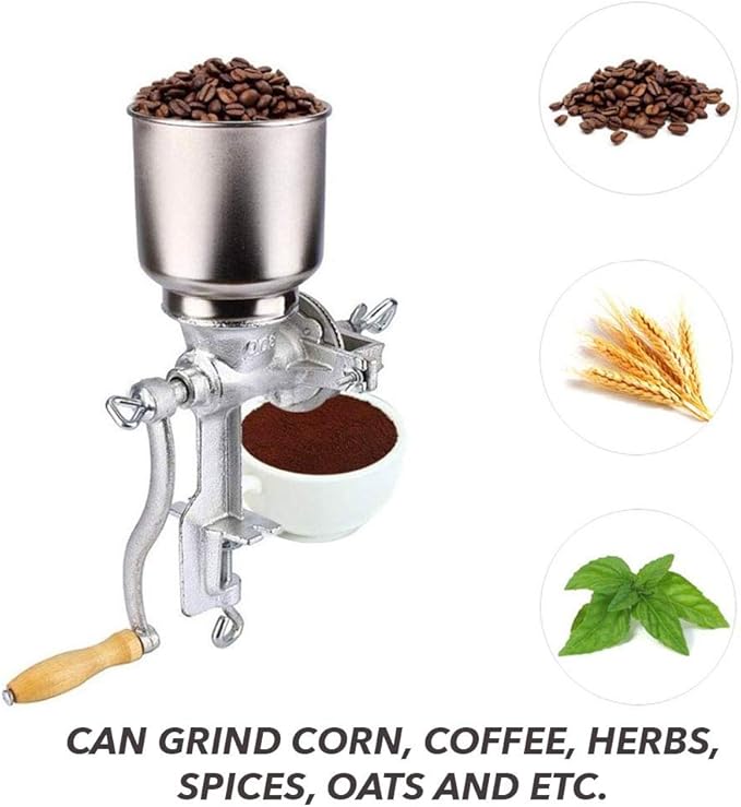 Grain Mill Iron Grinder Manual Food Grinder Hand Crack Hand Operated Mill for Corn Crank Grains Oats Wheat Coffee Nuts Malt