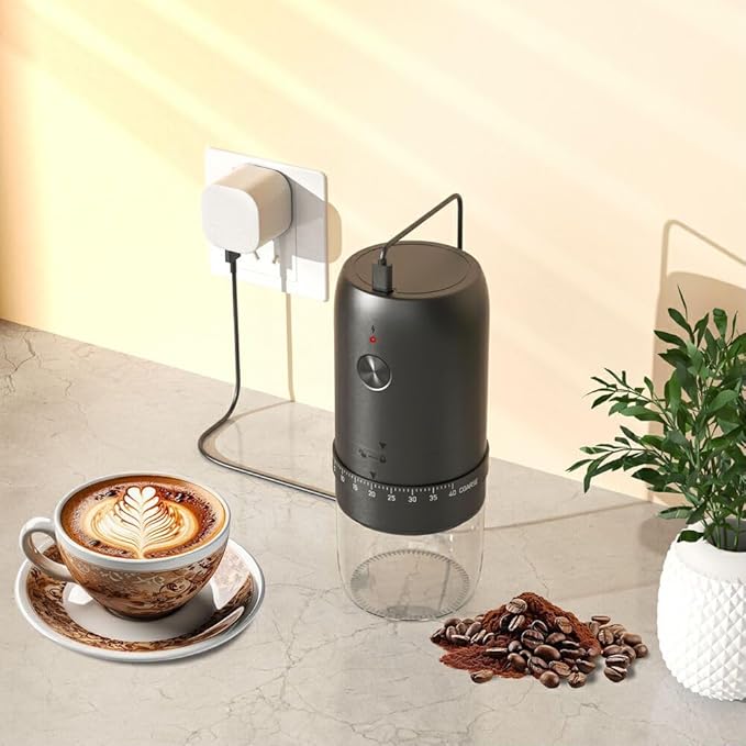 Portable Electric Burr Coffee Grinder with 40 Adjustable Settings & 35g Capacity, 1800mAh Rechargeable Coffee Bean Grinder with Conical Ceramic Burr, for Travel, Camping (White)