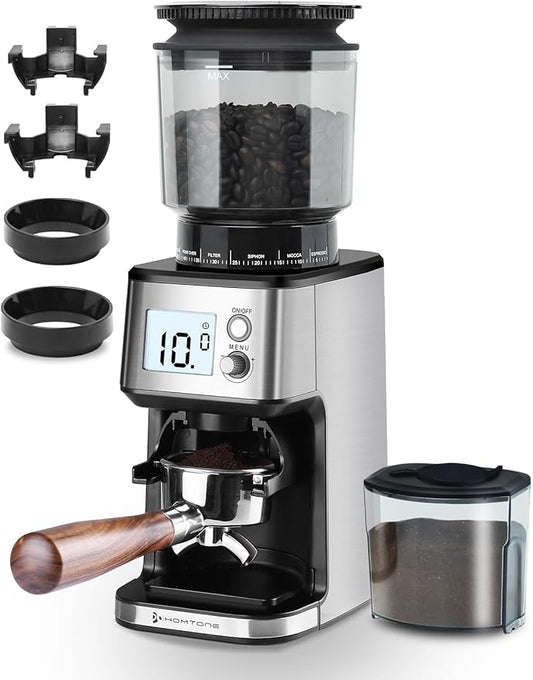 Homtone Commercial Conical Burr Grinder, 51-Setting Electric Espresso Grinder for 51-58mm Portafilters with Timer, Anti-Static, Low Noise for Cafe Home