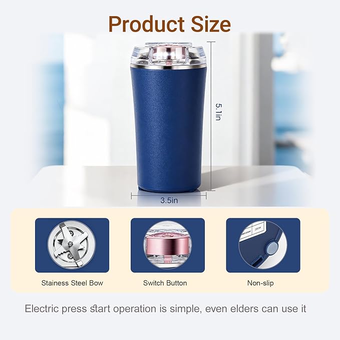 2026New Multifunctional Electric Coffee Grinder, 200W Powerful Portable Bean Grinder with Heavy-Duty Stainless Steel Blade, One-Touch Operation for Coffee Beans, Spices & Grains, Kitchen & Home Use