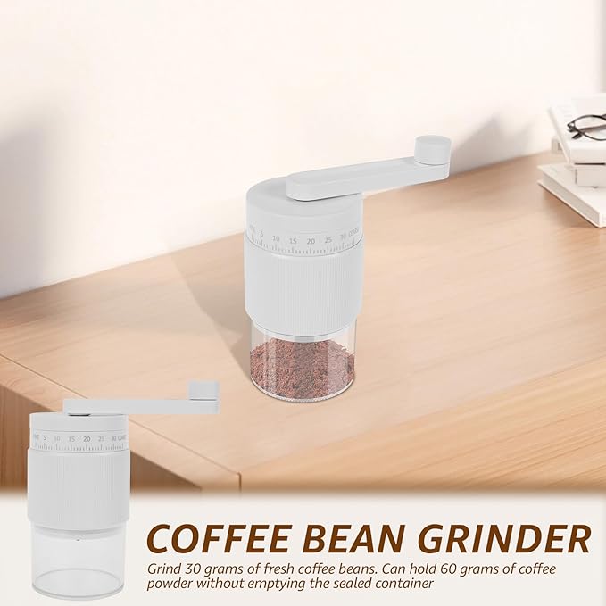 Manual Coffee Grinder, Adjustable Coarse to Fine, Portable Hand Crank Coffee Bean Mill with 35 Adjustable Settings for Espresso French Office Home Camping(white)