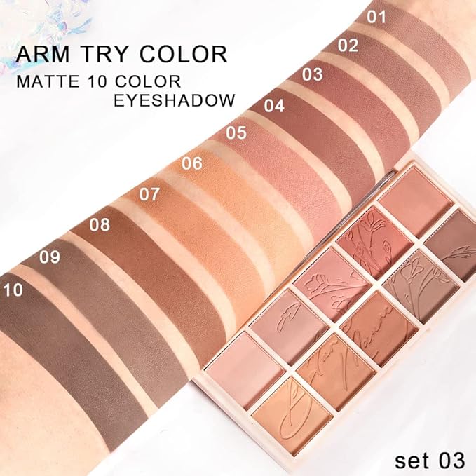 evpct 10 Colors Matte Nude Eye Shadow Palette Makeup for Older Women, Nude Brown Pink Cocoa Taupe Mauve Neutral Matte Cream Smokey Mini Eyeshadow Palette for Blue Green Eyes, Contour Makeup Palettes 6