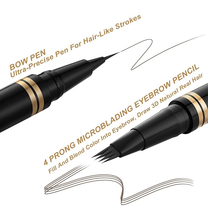 Makeup Kit with 4 Tip Waterproof Microblading Eyebrow Pencil, Eyeliner, Pomade and Dual-ended Eyebrow Brush - Dark Brunette