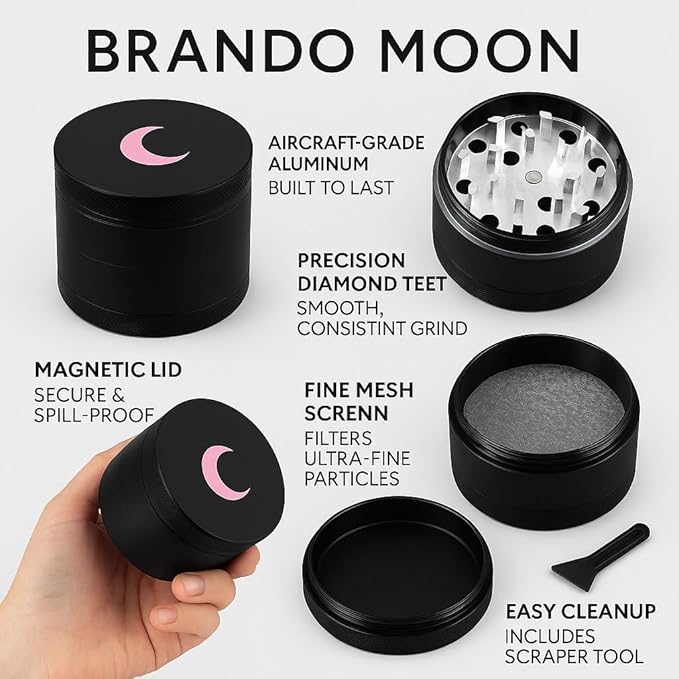 Brando Moon Manual Matte Spice Kitchen Crusher – 2.5” Coffee Bean Crusher with Cleaning Scraper and Storage, for Camping and Outdoor