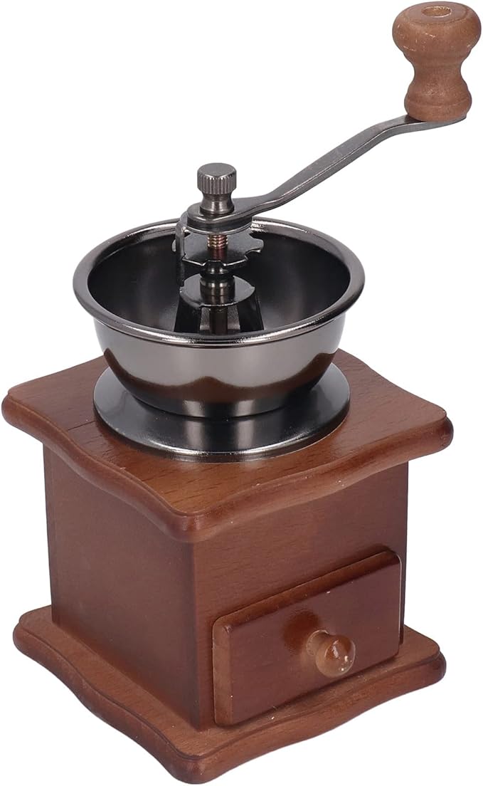 Oumefar Manual Coffee Mill, Easy To Operate Manual Coffee Grinder Retro Wood Base Stainless Steel Core Adjustable for Home