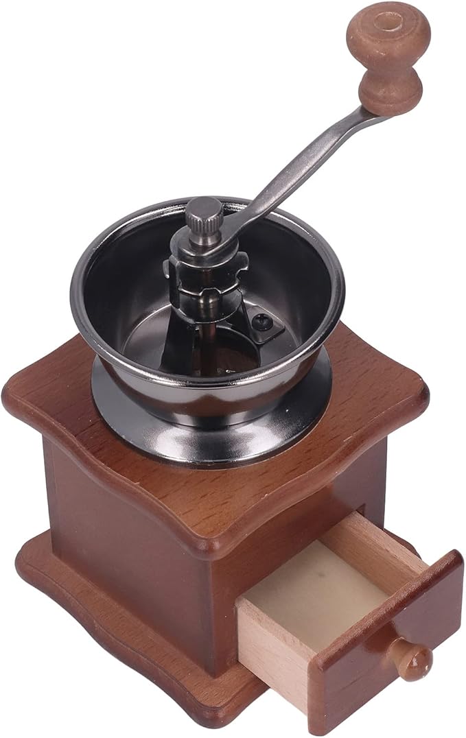 Oumefar Manual Coffee Mill, Easy To Operate Manual Coffee Grinder Retro Wood Base Stainless Steel Core Adjustable for Home