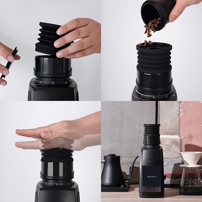 Coffee Grinder Single Dose Hopper Compatible with Baratza Encore Coffee Grinder Silicone Bellow with Mental Lid for Blow Out Residual Coffee Grounds Black