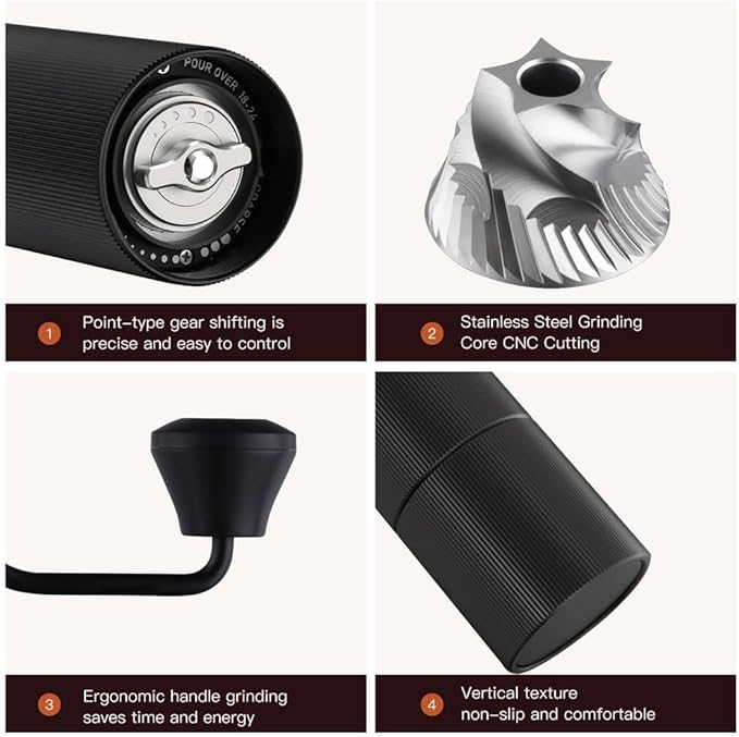 Manual Coffee Grinders with CNC Stainless Steel Burr for Espresso, Travel, Camping, Kitchen & Office, Small Hand Coffee Bean Grinder Manual(Black)