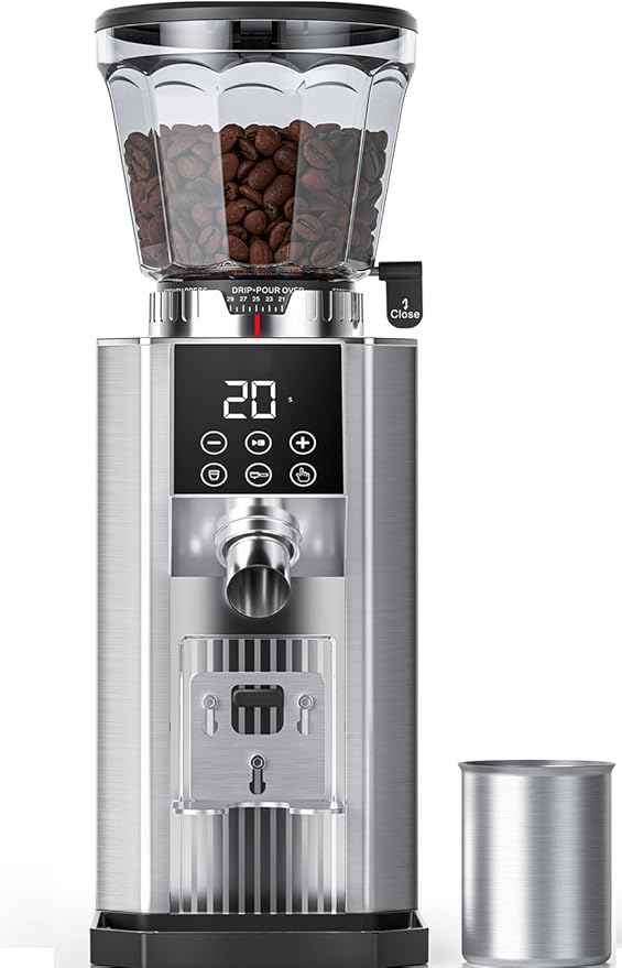 Burr Coffee Bean Grinder for Home Use with 45 Precise Grinding Settings, Espresso Grinder with Height Adjustable Funnel Stand, LED Touch Panel, Anti-static Design, Micro Switch User Friendly