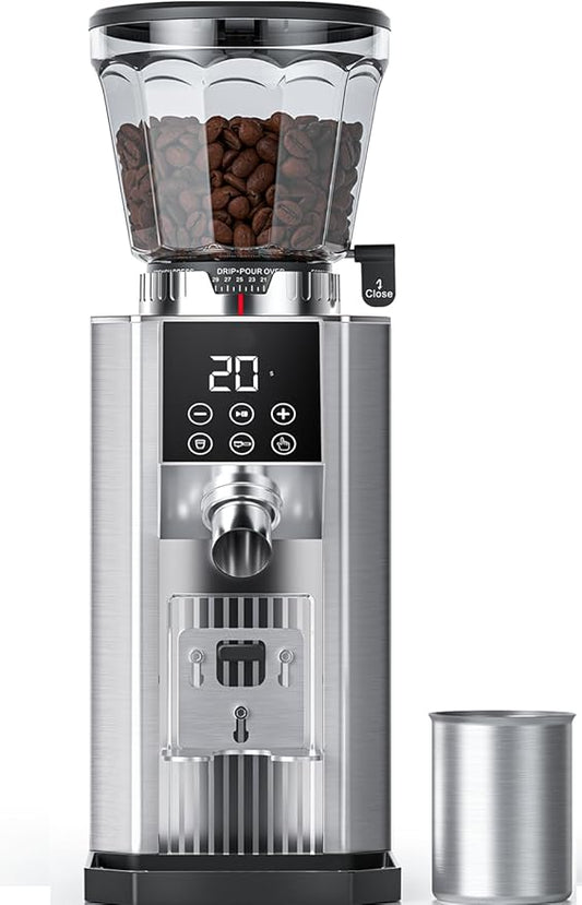 Burr Coffee Bean Grinder for Home Use with 45 Precise Grinding Settings, Espresso Grinder with Height Adjustable Funnel Stand, LED Touch Panel, Anti-static Design, Micro Switch User Friendly