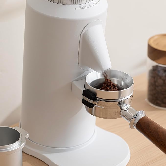 T64 Single Dose Coffee Grinder, 64mm Flat Burrs Electric Espresso Grinder (White)