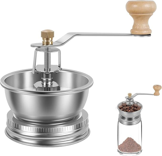 Mason Jar Coffee Grinder, Manual Coffee Grinder Lid Attachment for Wide Mouth Mason Jars, Stainless Steel Coffee Grinder Lid, Mason Jar Accessories Ideal for Camping & Home Barista (86mm)