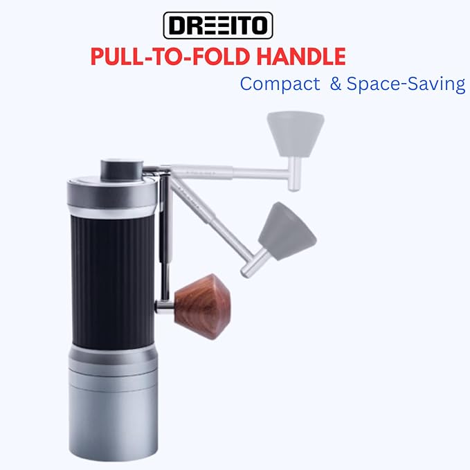 Manual Coffee Grinder with 7-Star Stainless Steel Burr, 36 Adjustable Grind Settings, Foldable Handle, Portable Hand Espresso Grinder, Non-Slip Grip, Durable Body, 30g Capacity (Gray)