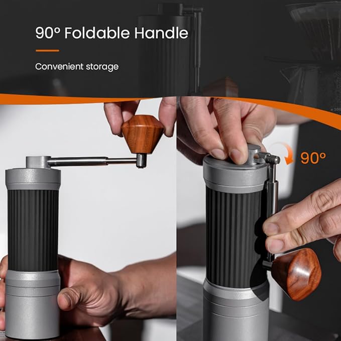 Manual Coffee Grinder with 7-Star Stainless Steel Burr, 36 Adjustable Grind Settings, Foldable Handle, Portable Hand Espresso Grinder, Non-Slip Grip, Durable Body, 30g Capacity (Gray)