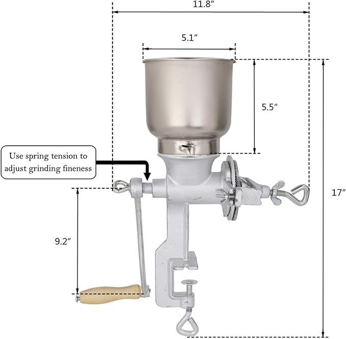 Hand Crank Manual Grain Grinder Portable Table Clamp Maker Hand Corn Mill for Wheat Grains coffee Nut Mill Tall.Silver
