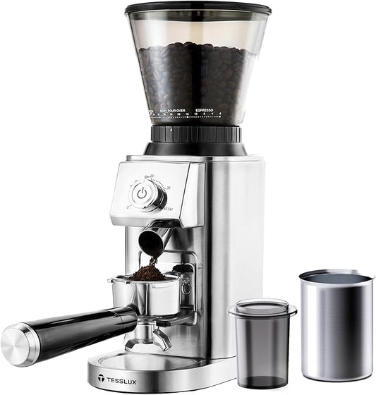 Conical Burr Coffee Grinder Electric, Espresso Coffee Bean Grinder for Home Use with 48 Precise Grind Settings, Anti-static Design, Precision Timer, Sliver