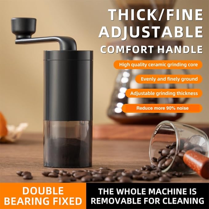 Manual Conical Burr Coffee Grinder, Ceramic Mill, Hand Crank,Portable,Perfect for Espresso maker at home,Travel,Camping,Internal Adjustable Setting, Visible Powder Bin