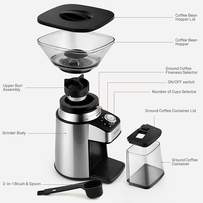 Secura Conical Burr Coffee Grinder Electric Coffee Bean Grinder with 17 Precise Grind Settings Automatic 2-12 Cups Coffee Grinder for Espresso French Press Coffee