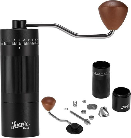 Novaβ Manual Coffee Grinder with External Adjustment, Six-Star Stainless Steel Conical Burr, Adjustable Hand Grinder for Espresso, Pour Over, French Press