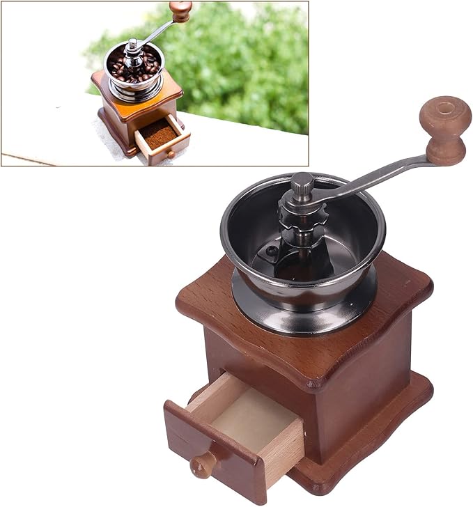 Oumefar Manual Coffee Mill, Easy To Operate Manual Coffee Grinder Retro Wood Base Stainless Steel Core Adjustable for Home