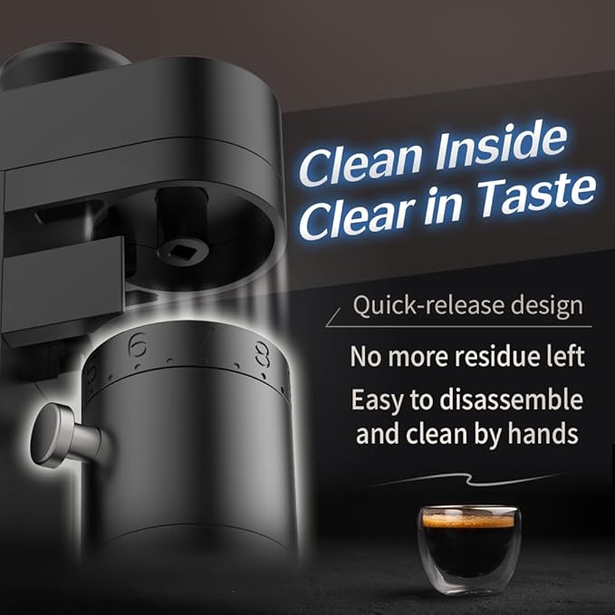 Femobook-A5 Electric Burr Coffee Grinder Battery Version, Cordless USB Rechargeable Single Dose Grinder with Replaceable Batteries, 53mm Stainless Steel Conical Burr, for Espresso & Pour Over, Gold