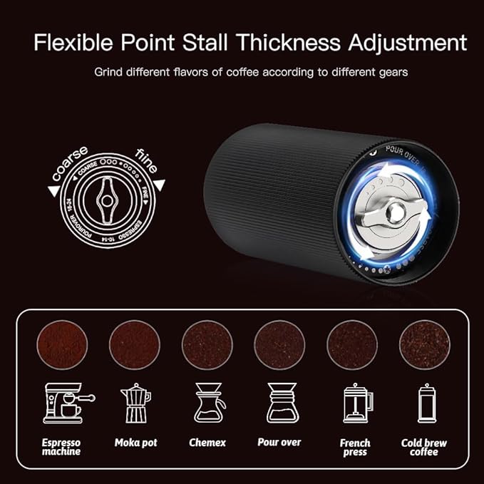 Manual Coffee Grinders with CNC Stainless Steel Burr for Espresso, Travel, Camping, Kitchen & Office, Small Hand Coffee Bean Grinder Manual(Black)