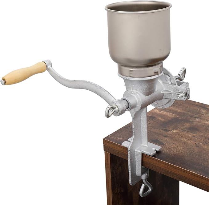Household Manual Mill, Home Use Hand Cranking Operation Coffee Grinder, Grain Grinder, Manual Cast Iron Mill Grinder, with High Hopper, for Animals Feed, Home, Kitchen (Silver)