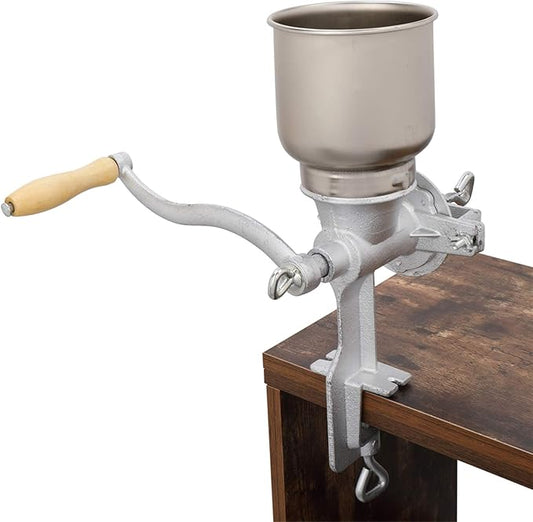 Household Manual Mill, Home Use Hand Cranking Operation Coffee Grinder, Grain Grinder, Manual Cast Iron Mill Grinder, with High Hopper, for Animals Feed, Home, Kitchen (Silver)