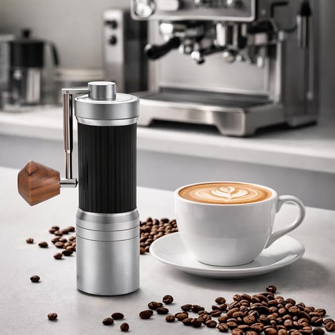 Manual Coffee Grinder with 7-Star Stainless Steel Burr, 36 Adjustable Grind Settings, Foldable Handle, Portable Hand Espresso Grinder, Non-Slip Grip, Durable Body, 30g Capacity (Gray)