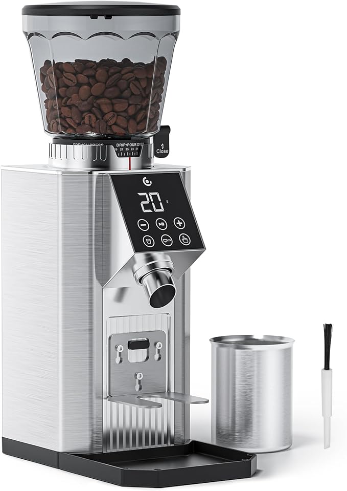 Burr Coffee Bean Grinder for Home Use with 38 Precise Grinding Settings, Espresso Grinder with Height Adjustable Funnel Stand, LED Touch Panel, Anti-static Design, Micro Switch User Friendly