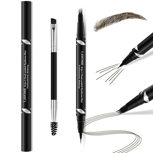 LAVONE Eyebrow Pen,2-IN-1 Dual-ended Waterproof Eyebrow Pencil,with 4 Tip Microblading Eyebrow Pen and Ultra-Precise Brow Pencil,Dual-ended Eyebrow Brush,Eyebrows Makeup for Natural Looking-Ash Brown