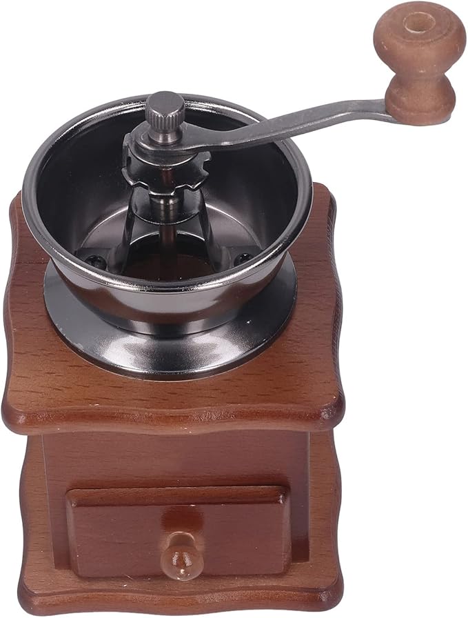 Oumefar Manual Coffee Mill, Easy To Operate Manual Coffee Grinder Retro Wood Base Stainless Steel Core Adjustable for Home