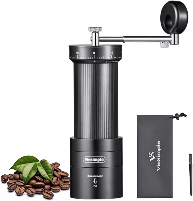 V4 Coffee Grinder, Manual Coffee Grinder with Foldable Handle, Full Aluminum Alloy Body & Stainless Steel Conical Burr for Consistent Grind, Espresso Coffee Grinder for Travel Camping Home