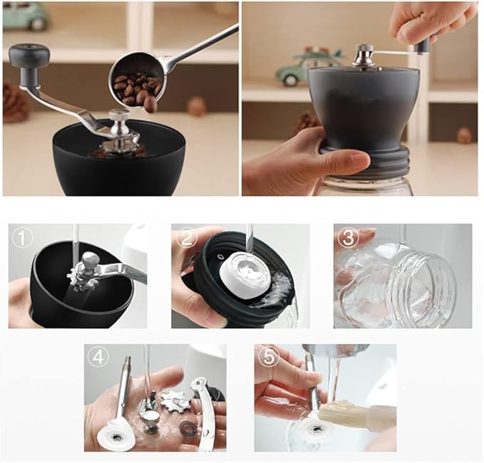Manual Coffee Grinder with Ceramic Burr and Glass Container for Espresso Beans