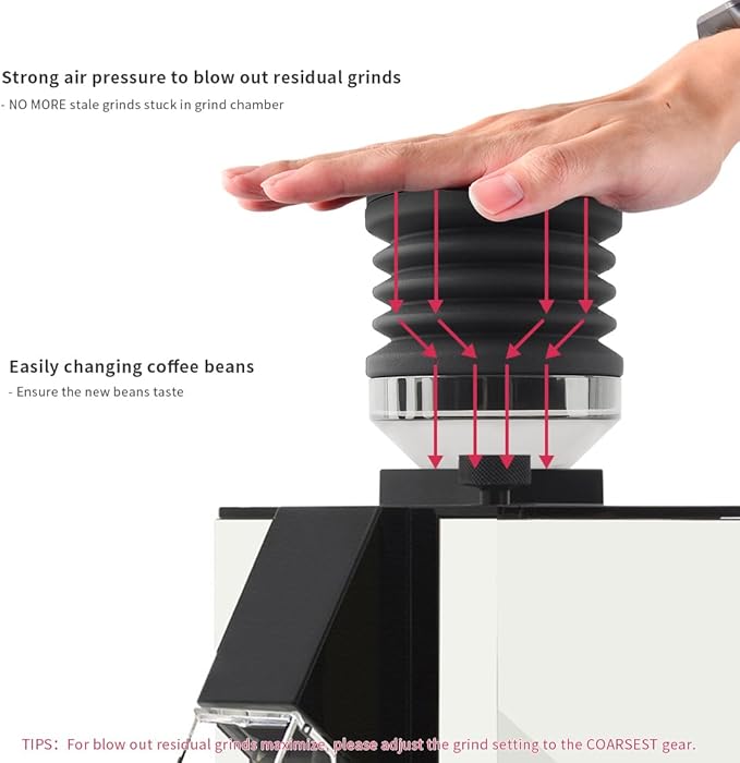 Single Dose Hopper Compatible with Eureka Mignon Espresso Coffee Grinder Silicone Bellow for Blow Out Residual Coffee Grounds (Transparent Adapter)