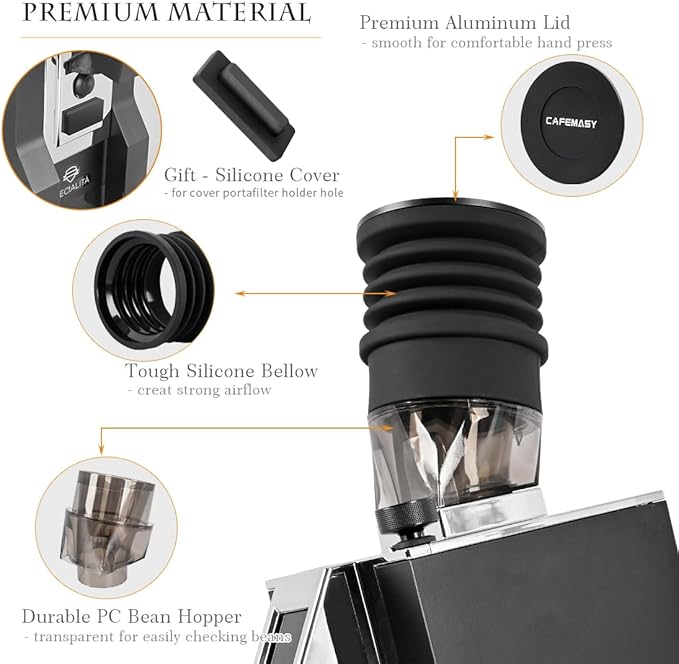 Single Dose Hopper Compatible with Eureka Mignon Espresso Coffee Grinder Silicone Bellow for Blow Out Residual Coffee Grounds (Inclined Hopper)