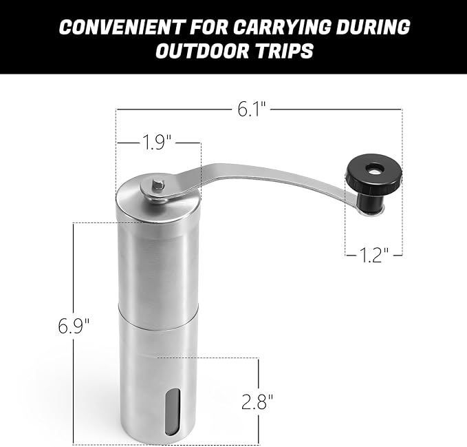 Manual Coffee Grinder with Ceramic Conical Burr - Adjustable Setting Coffee Bean Grinder for Espresso Drip French Press - Portable Hand Crank with Detachable Handle