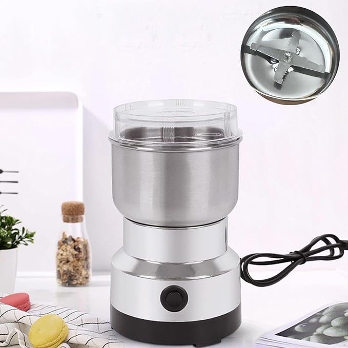 Stainless Steel Electric Coffee Grinder, Quiet Spice Grinder, One Touch Coffee Mill for Beans, Spices and More