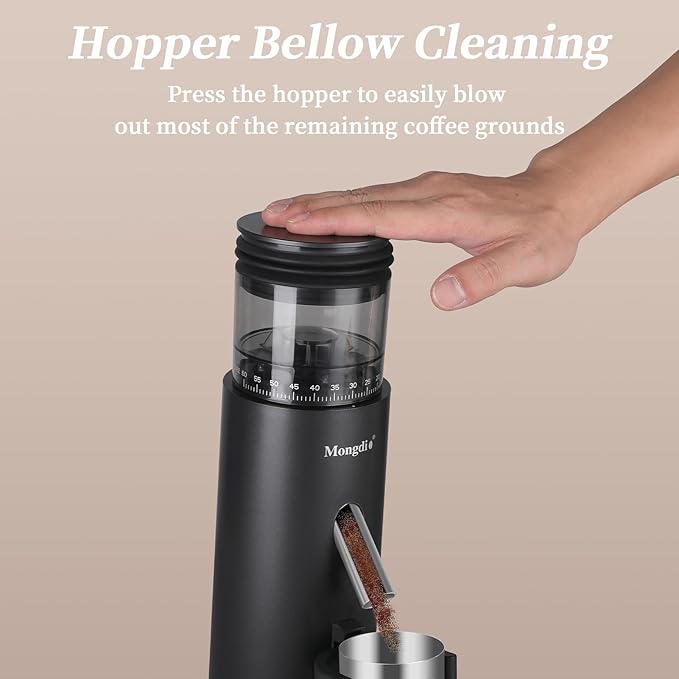 Mongdio Electric Burr Coffee Grinder, Single Dose Burr Coffee Grinder, With 60-Step Grind Settings and 2600mAh Battery, For Drip, French Press, Espresso Moka Pots, Black