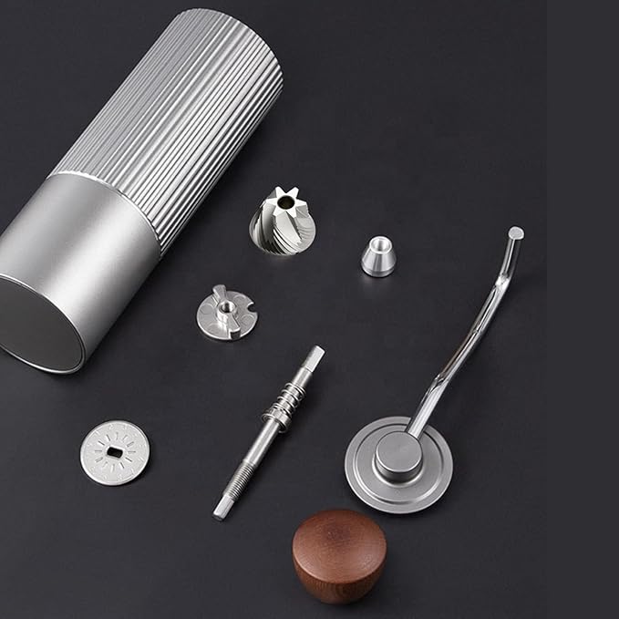 Manual Coffee Grinder – Stainless Steel CNC Conical Burr Hand Grinder, 30g Capacity, Adjustable Coarse-to-Fine Settings for Espresso, Drip – Portable Coffee Mill With Brush (Gray)