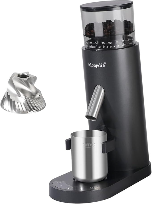 Mongdio Electric Burr Coffee Grinder, Single Dose Burr Coffee Grinder, With 60-Step Grind Settings and 2600mAh Battery, For Drip, French Press, Espresso Moka Pots, Black