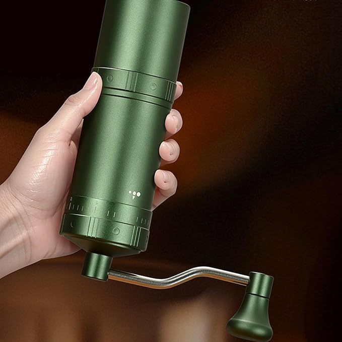 WARHEART Manual Coffee Grinder, Aluminum body, Precision steel grinder, Adjustable grinding precision, Hand grind coffee grinder with coffee spoon and Blowing nozzle (Grey)