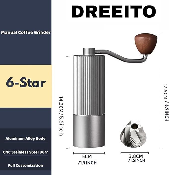 Manual Coffee Grinder – Stainless Steel CNC Conical Burr Hand Grinder, 30g Capacity, Adjustable Coarse-to-Fine Settings for Espresso, Drip – Portable Coffee Mill With Brush (Gray)