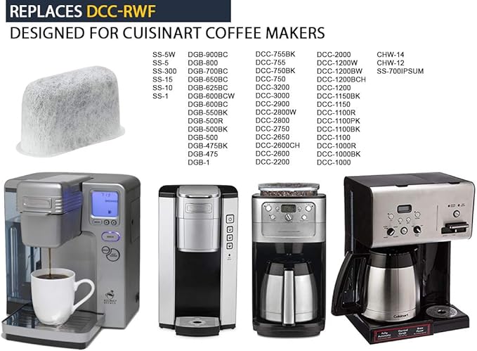 GOLDTONE 12 Pack Charcoal Water Filters For CUISINART Coffee Maker and Machines Cartridges Replace DCC-RWF