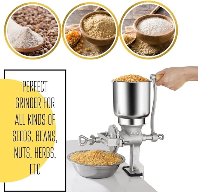 Hand Crack Corn Grain Mill Grinder Manual Mill Food Grinder Grain Mill Iron for Corn Coffee Food Wheat Oats Nut Herbs Spices Seeds Crusher Great for Restaurants Commercial Kitchens Bakery