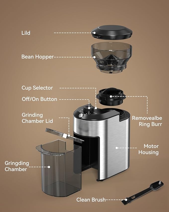 Burr Coffee Grinder, Stainless Steel, 25 Grind Settings, Anti-static, 1-10 Cup Capacity For Espresso, French Press & Drip Coffee CG-L088 (Black)