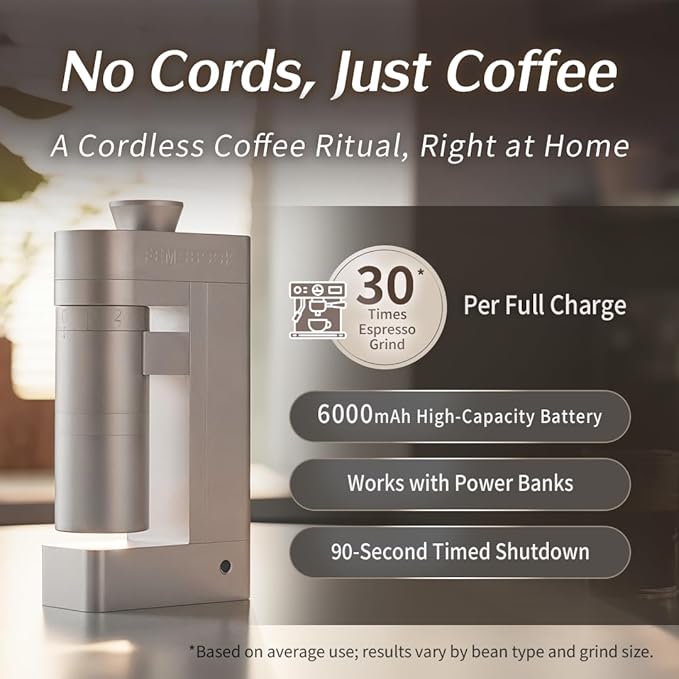 Femobook-A4 Electric Burr Coffee Grinder, Single Dose Espresso Grinder USB Rechargeable Cordless Burr Grinder with Replaceable Batteries, Champagne Gold