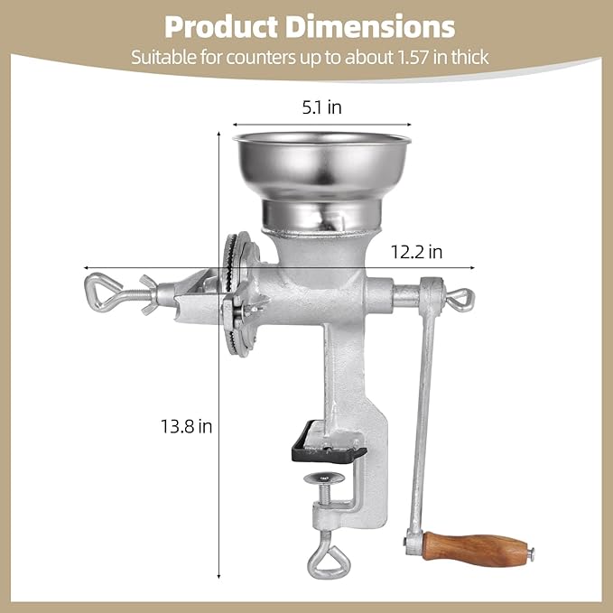 Corn Grinding Machine,Hand Mill GrainGrinder Cast Iron Manual Crank Grain Grinder,Wheat Grinder with Adjustable Coarseness & Wooden Handle for Corn, Coffee, Beans, Nuts, Domestic Use