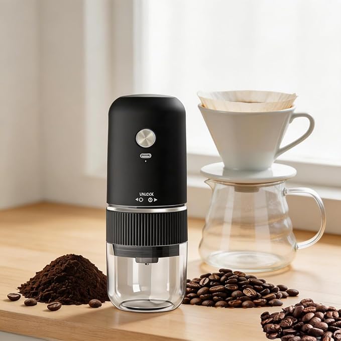 Handheld Electric Coffee Grinder Portable USB-C Rechargeable - Compact & Lightweight for Travel, Camping, Home Use, Black/White Design (60, White, one size fits all)
